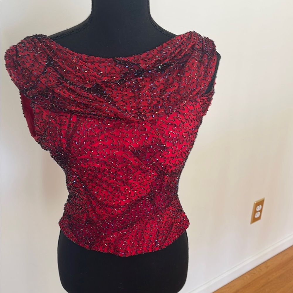 Elegant Red Beaded Women's Top